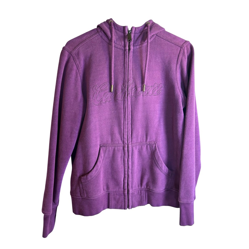 Carhartt Full Zip Hoodie Size S Purple Embroidered Logo Sweatshirt Womens